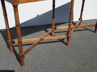 Vintage French Country Brown Sofa Table by Brandt w Round Finials 9