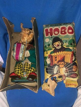 Old Vintage Battery Operated Hobo With Musical Chimp Toy From Japan1960