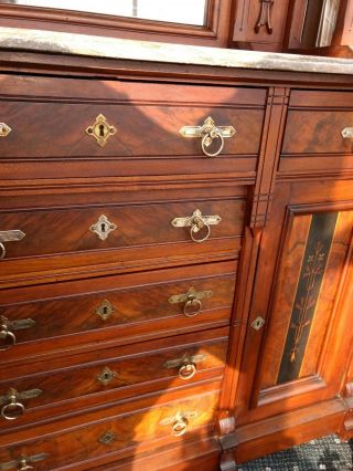 Antique Victorian Walnut Buffet/ sideboard with Marble Top 5