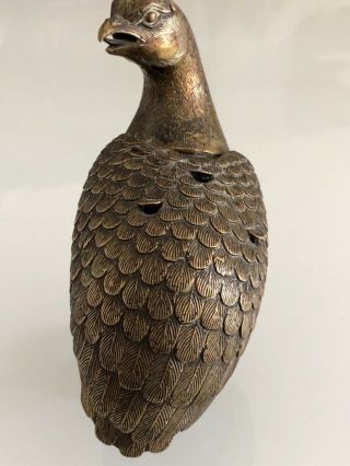 Antique japanese or chinese signed stamped incense burner bronze bird 19 century 3