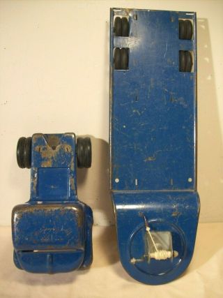 1949 TONKA TOYS MOUND METALCRAFT CABOVER TRUCK,  LOWBOY TRAILER PRESSED STEEL TOY 12