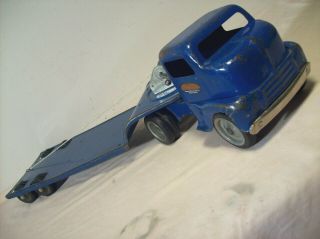 1949 TONKA TOYS MOUND METALCRAFT CABOVER TRUCK,  LOWBOY TRAILER PRESSED STEEL TOY 6