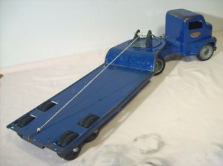 1949 TONKA TOYS MOUND METALCRAFT CABOVER TRUCK,  LOWBOY TRAILER PRESSED STEEL TOY 7