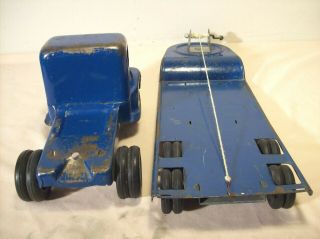 1949 TONKA TOYS MOUND METALCRAFT CABOVER TRUCK,  LOWBOY TRAILER PRESSED STEEL TOY 9