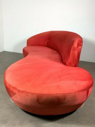 Vintage Red Vladimir Kagan Style Cloud Sofa Serpentine Mid Century Modern Chrome 3