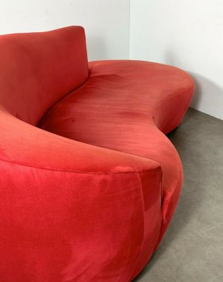 Vintage Red Vladimir Kagan Style Cloud Sofa Serpentine Mid Century Modern Chrome 4
