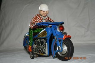 RARE Vintage 1950s Japan World Champion Tin Batt Op Motorcycle Masudaya M - T Co 10