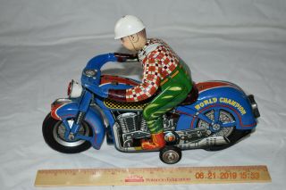Rare Vintage 1950s Japan World Champion Tin Batt Op Motorcycle Masudaya M - T Co