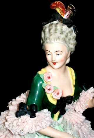 ANTIQUE GERMAN DRESDEN LACE LADY WITH DOG HUGE PORCELAIN FIGURINE 2