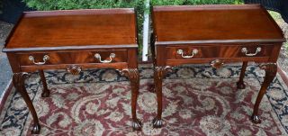 1940s English Chippendale Mahogany Side Tables / End Tables One Drawer