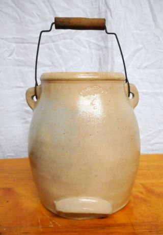 Signed Antique Stoneware Batter Jug E W Farrington Elmira York 4