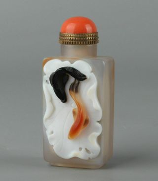 Chinese Exquisite Handmade Goldfish Agate Snuff Bottle