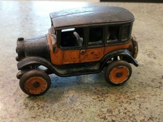 Antique Cast Iron Paint Signed Arcade Yellow Cab Co Toy Car