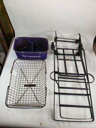 ANTIQUE VINTAGE GROCERY CART Shopping METAL rolling TROLLEY W/ Baskets Folding 8