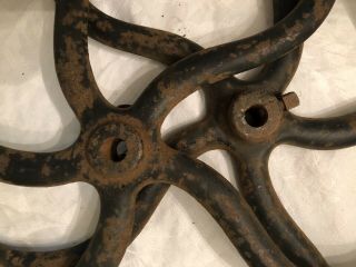 2 Antique Cast Iron 16 Inch Farm Belt Pulleys / Wheels 2