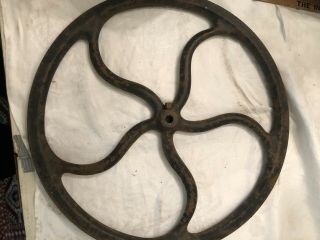 2 Antique Cast Iron 16 Inch Farm Belt Pulleys / Wheels 3