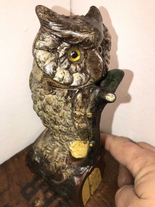 Antique Cast Iron Owl Turns Head Mechanical Bank by J & E Stevens Cir.  1881 11