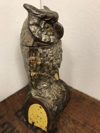 Antique Cast Iron Owl Turns Head Mechanical Bank by J & E Stevens Cir.  1881 2