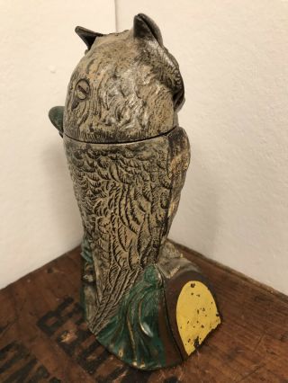 Antique Cast Iron Owl Turns Head Mechanical Bank by J & E Stevens Cir.  1881 3