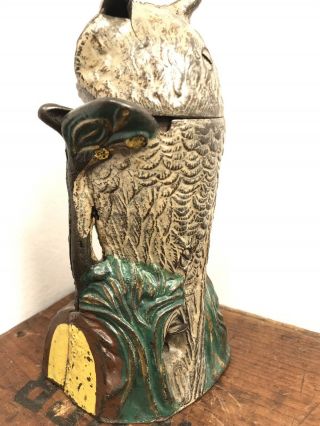 Antique Cast Iron Owl Turns Head Mechanical Bank by J & E Stevens Cir.  1881 4
