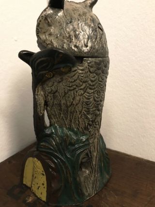 Antique Cast Iron Owl Turns Head Mechanical Bank by J & E Stevens Cir.  1881 5