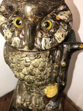 Antique Cast Iron Owl Turns Head Mechanical Bank by J & E Stevens Cir.  1881 8