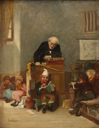 19thC Antique English Genre JOHN BURR Oil Painting,  School Teacher and Children 3