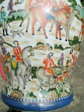 Large Chinese Famille Verte Ginger Jar Floor Vase UW Orange Hunt Scene Horse 19 