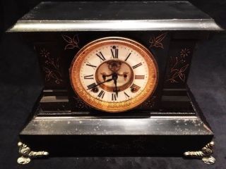 1880 Ansonia - Cast - Iron Mantle Clock - Figural Gargoyle Heads 2