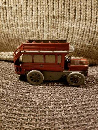 OROBR 1 wind up Double Decker Red Bus Tin Toy Germany,  1910 - 1920, 9