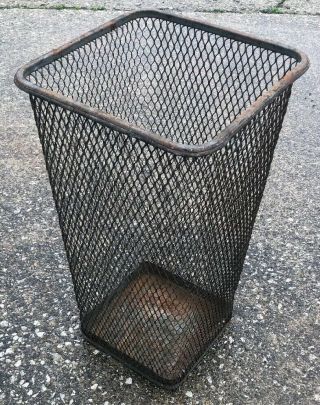 Vintage 30’s/40’s Industrial Wire Metal Trash Can Bin Wastebasket Steampunk