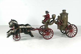 Ca1900 Cast Iron Horse Drawn Fire Engine Pumper By Hubley Massive Size 19 Inch
