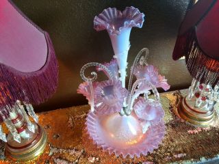 1860 - 1880 ' s CRANBERRY OPALESCENT VICTORIAN EPERGNE W/4 FLUTES & 3 HANGING FLUTES 2