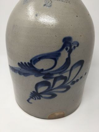 Antique York Stoneware Company Jug Two Gallon Cobalt Blue Bird Floral Motif 2
