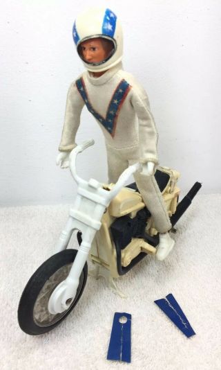 Vintage Ideal Evel Knievel Stunt Cycle W/figure,  Helmet Toy Motorcycle Stand