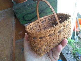 Rare Estate Old Antique Primitive Cherokee Miniature Splint Basket Folk Art Aafa