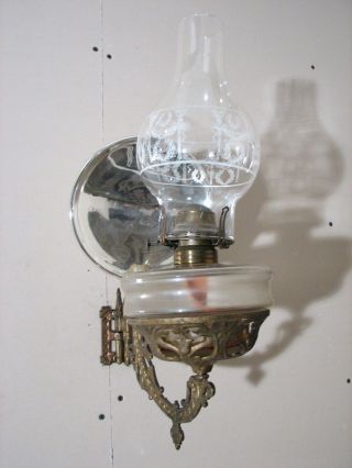 Antique Oil Lamp Wall Bracket Mercury Glass Reflector Fluid Queen Anne Light