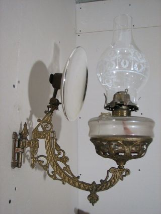 Antique Oil Lamp Wall Bracket Mercury Glass Reflector Fluid Queen Anne Light 2