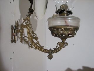 Antique Oil Lamp Wall Bracket Mercury Glass Reflector Fluid Queen Anne Light 3