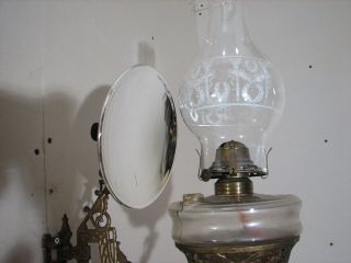 Antique Oil Lamp Wall Bracket Mercury Glass Reflector Fluid Queen Anne Light 4