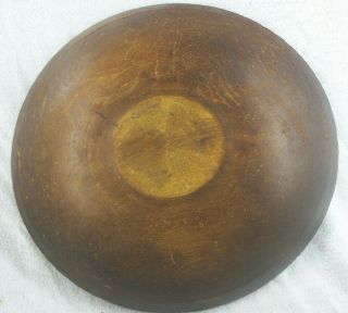 Antique Primitive Vtg 12 1/2 " Wooden Bowl Hand Turned Wood Aafa