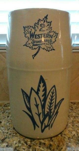 Vintage 2 Gallon Western Stoneware Co.  Monmouth Crock Churn W/ Maple Leaf