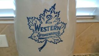 Vintage 2 Gallon Western Stoneware Co.  Monmouth Crock Churn w/ Maple Leaf 2