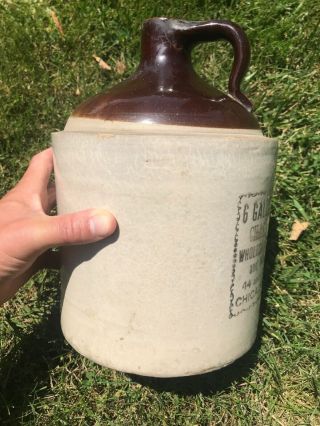 Antique Stoneware Whiskey Jug Crock Chas Horrie Chicago Grocer Wine 1 Gallon 2