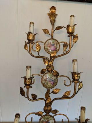 Italian Tole Gold Gilt Porcelain Courting Couple Lovers Italy Wall Sconce 4