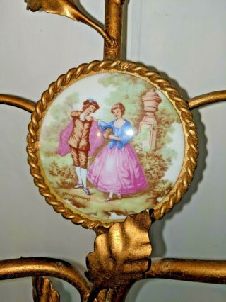 Italian Tole Gold Gilt Porcelain Courting Couple Lovers Italy Wall Sconce 5