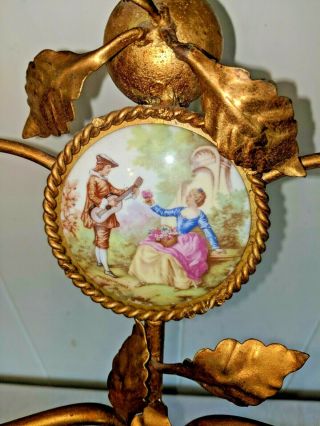 Italian Tole Gold Gilt Porcelain Courting Couple Lovers Italy Wall Sconce 6