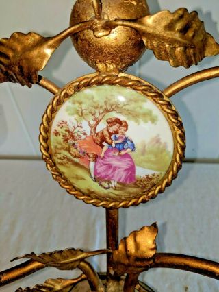 Italian Tole Gold Gilt Porcelain Courting Couple Lovers Italy Wall Sconce 7
