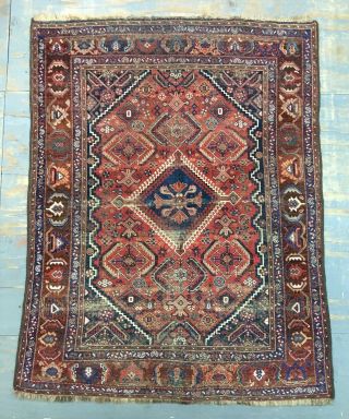 Wonderful Old Antique Handmade Qashqai Rug 6.  6x5 Ft
