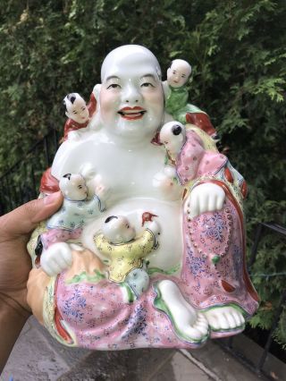 Large Antique Chinese Porcelain Buddha Marked 10 " Tall Good Quality